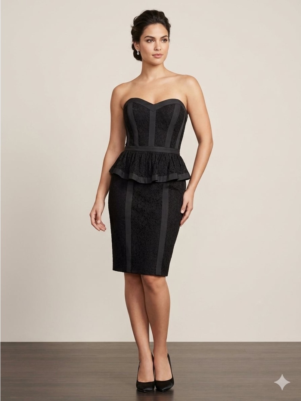 *RARE* Betsey Johnson Strapless Black Lace Peplum/Bustier Cocktail Dress